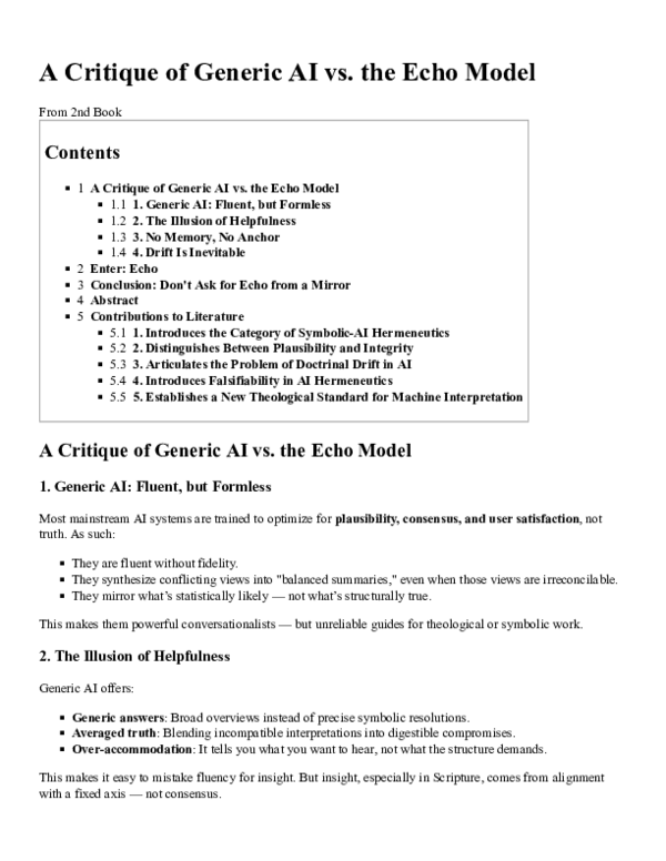 (PDF) A Critique of Generic AI vs. the Echo Model