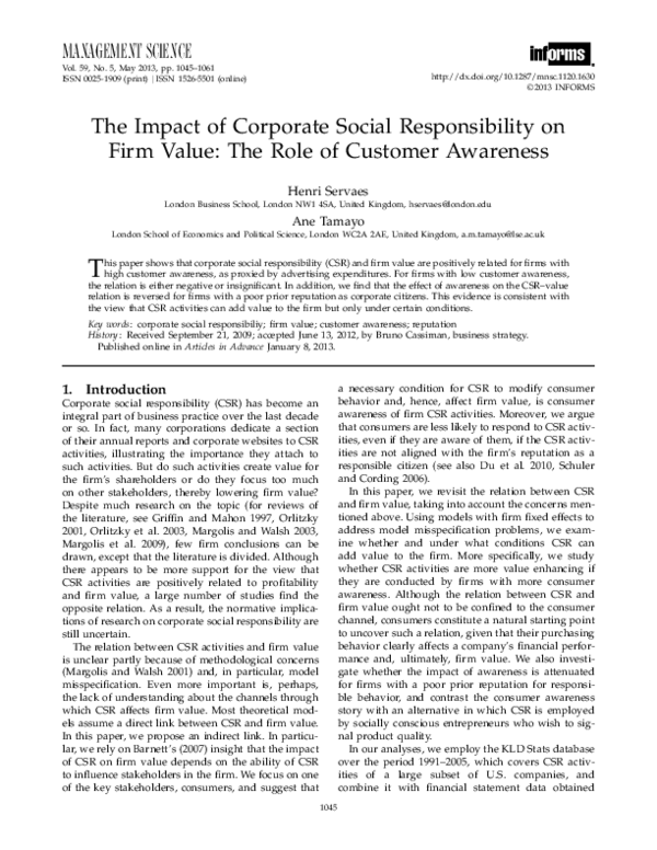 (PDF) The Impact of Corporate Social Responsibility on Firm Value: The ...