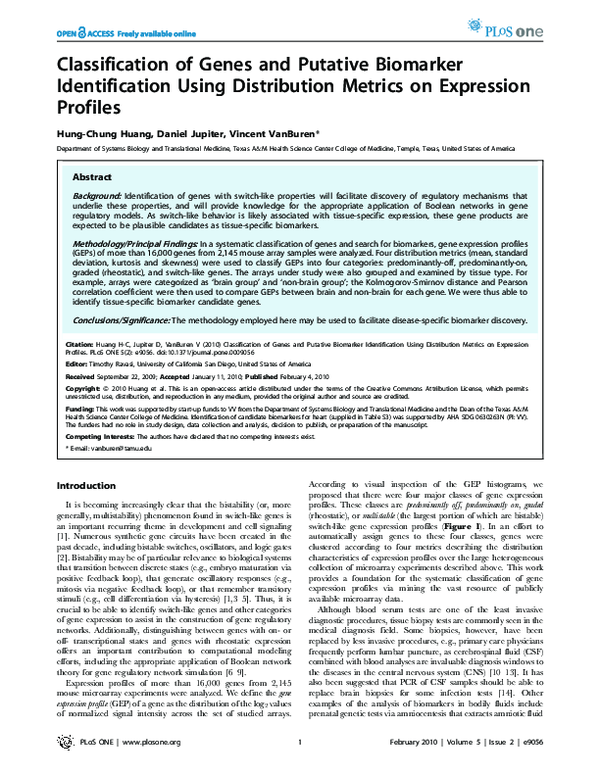 (PDF) Classification of Genes and Putative Biomarker Identification ...