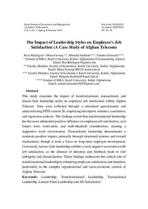 (PDF) The Impact of Leadership Styles on Employee’s Job Satisfaction (A ...