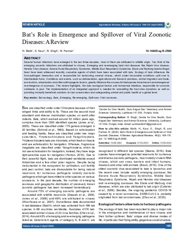 (PDF) Bat's Role in Emergence and Spillover of Viral Zoonotic Diseases ...
