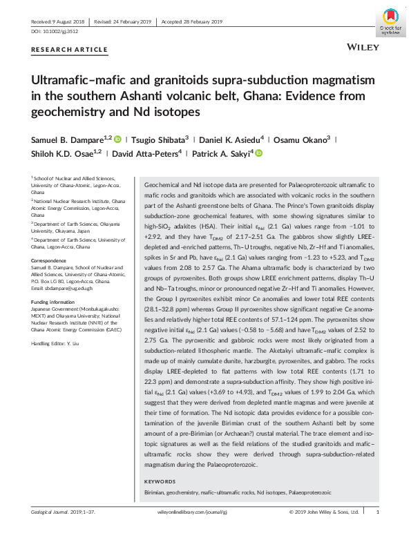 (PDF) Ultramafic–mafic and granitoids supra‐subduction magmatism in the ...