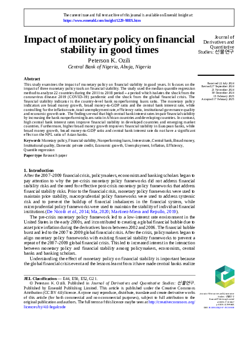 (PDF) Impact of monetary policy on financial stability in good times