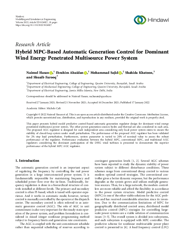 (PDF) Hybrid MPC-Based Automatic Generation Control for Dominant Wind ...