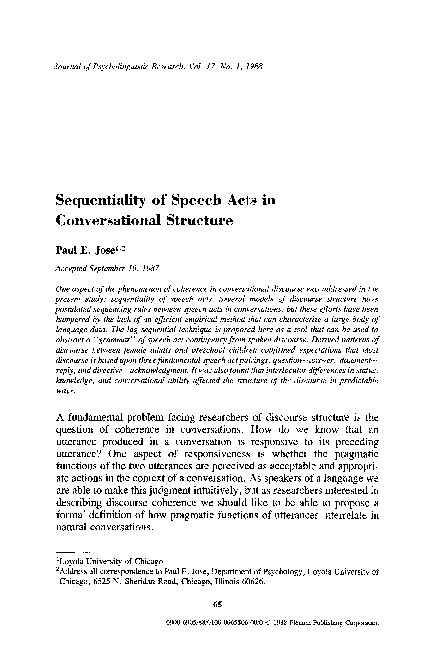 (PDF) Sequentiality of speech acts in conversational structure