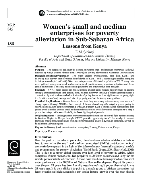 (PDF) Women's small and medium enterprises for poverty alleviation in ...