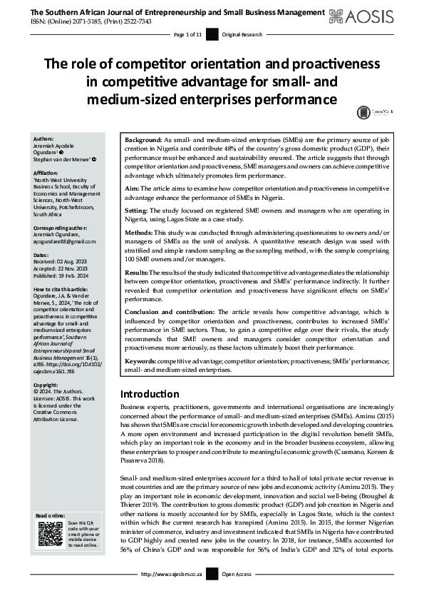 (PDF) The role of competitor orientation and proactiveness in ...