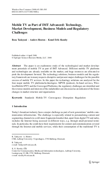 (PDF) Mobile TV as Part of IMT Advanced: Technology, Market Development ...