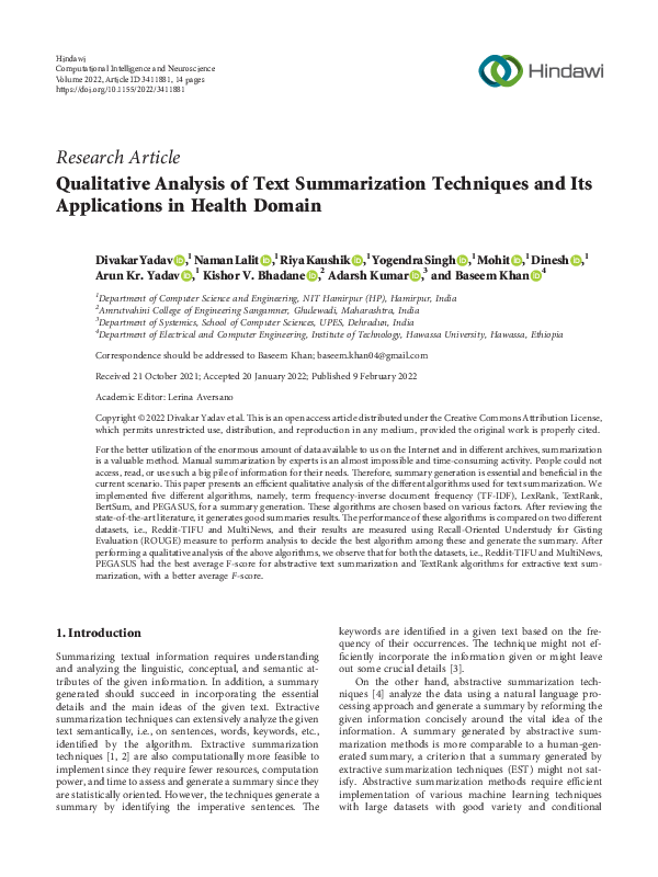(PDF) Qualitative Analysis of Text Summarization Techniques and Its ...