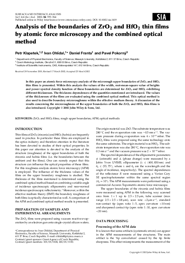 (PDF) Analysis of the boundaries of ZrO2 and HfO2 thin films by atomic ...