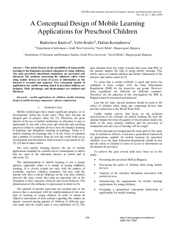 (PDF) A Conceptual Design of Mobile Learning Applications for Preschool ...