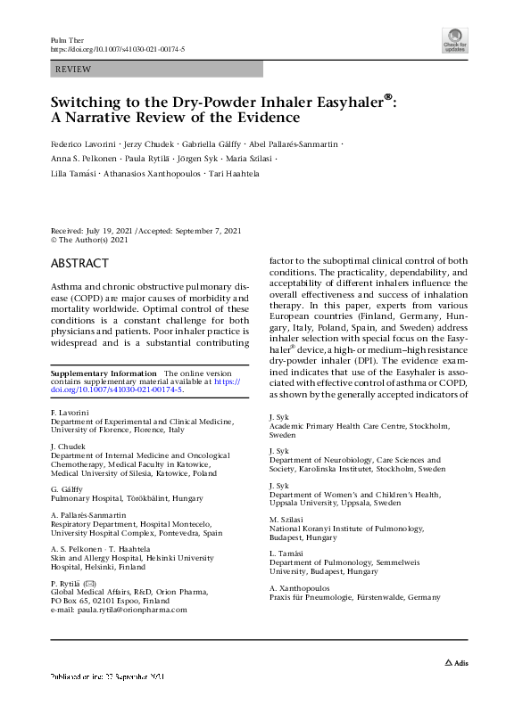 (PDF) Switching to the Dry-Powder Inhaler Easyhaler®: A Narrative ...