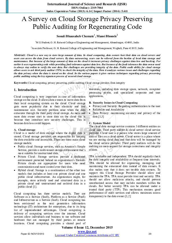 (PDF) A Survey on Cloud Storage Privacy Preserving Public Auditing for ...