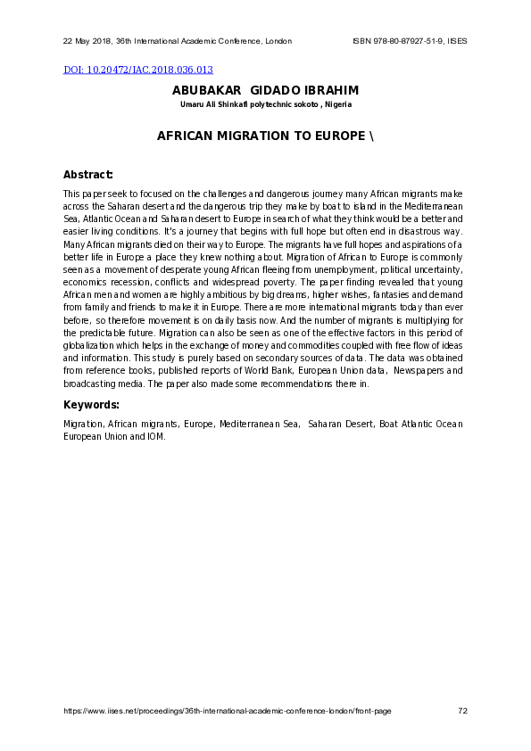 (PDF) African Migration to Europe