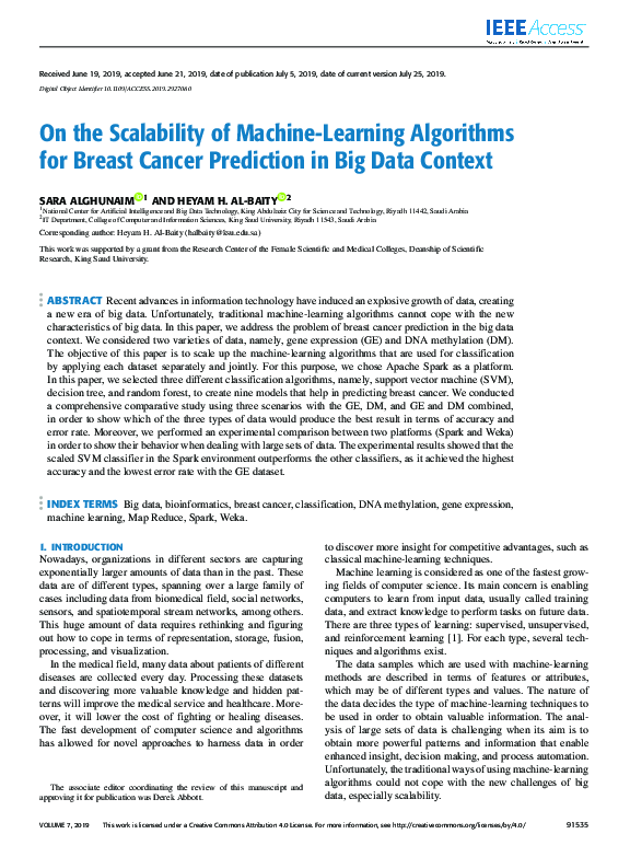 (PDF) On the Scalability of Machine-Learning Algorithms for Breast ...