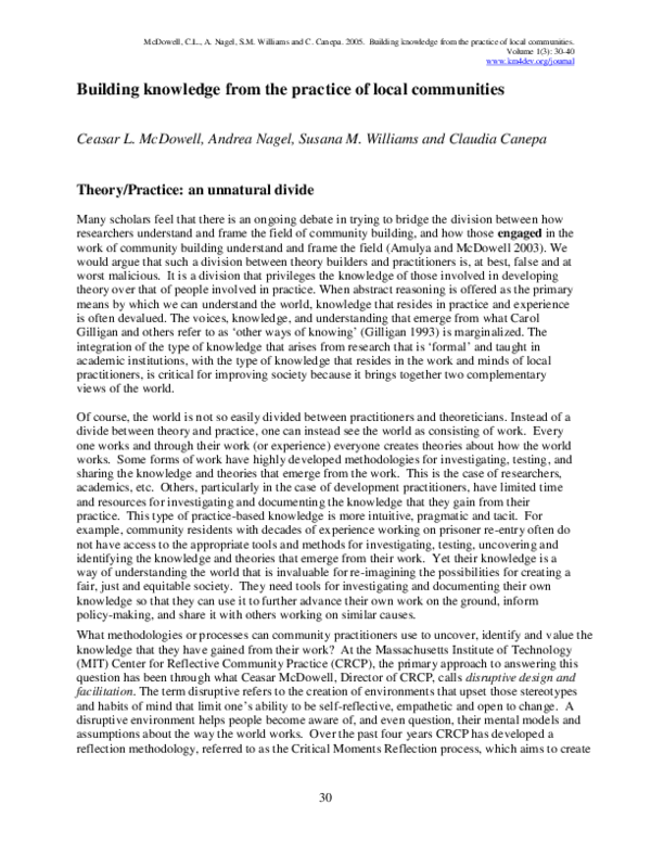 (PDF) Building knowledge from the practice of local communities