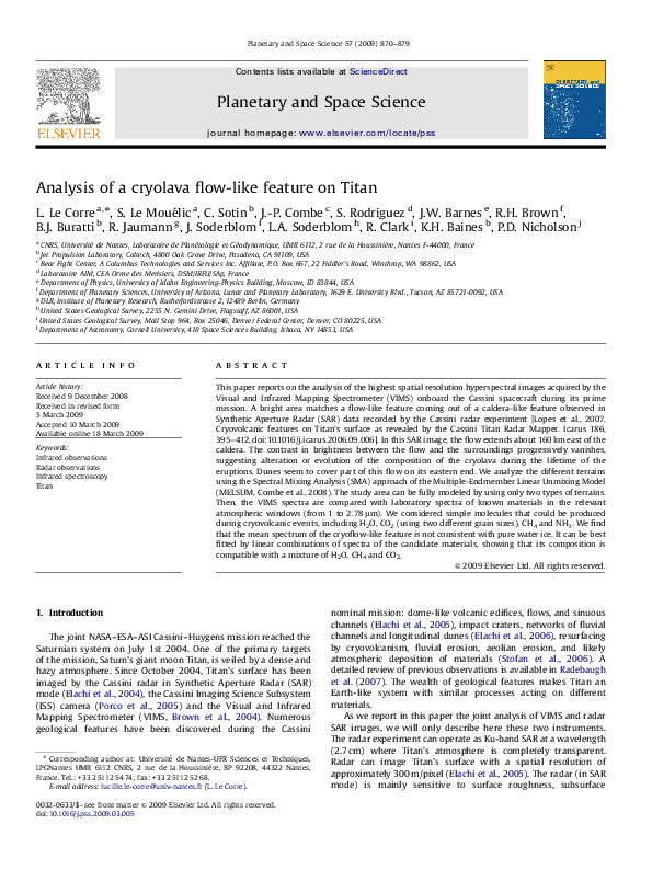(PDF) Analysis of a cryolava flow-like feature on Titan