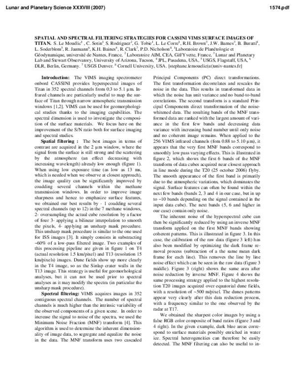 (PDF) Spatial and Spectral Filtering Strategies for Cassini VIMS ...