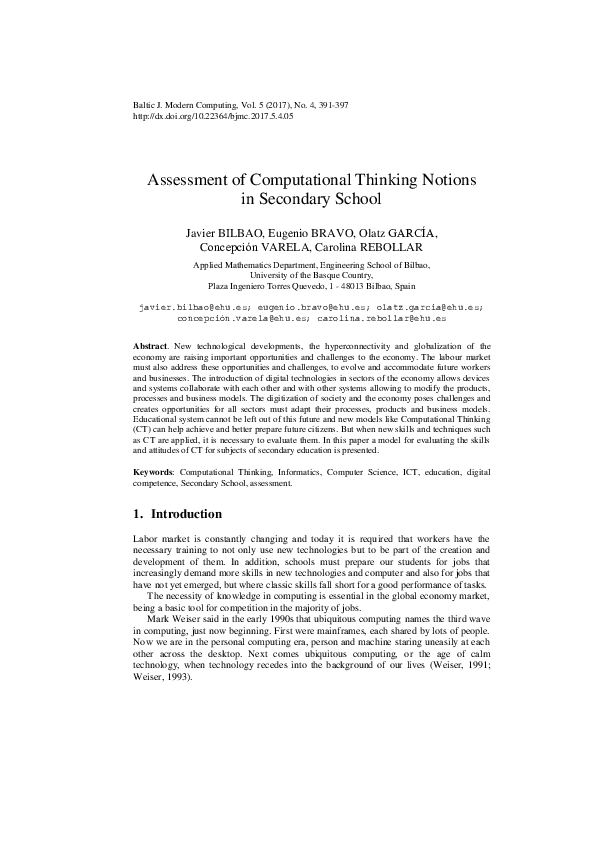 (PDF) Assessment of Computational Thinking Notions in Secondary School