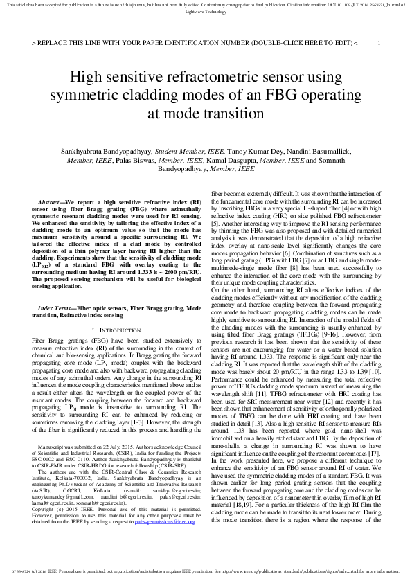 (PDF) High Sensitive Refractometric Sensor Using Symmetric Cladding ...