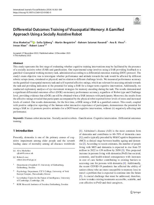 (PDF) Differential Outcomes Training of Visuospatial Memory: A Gamified ...