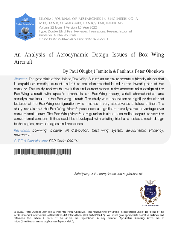 (PDF) An Analysis of Aerodynamic Design Issues of Box-Wing Aircraft