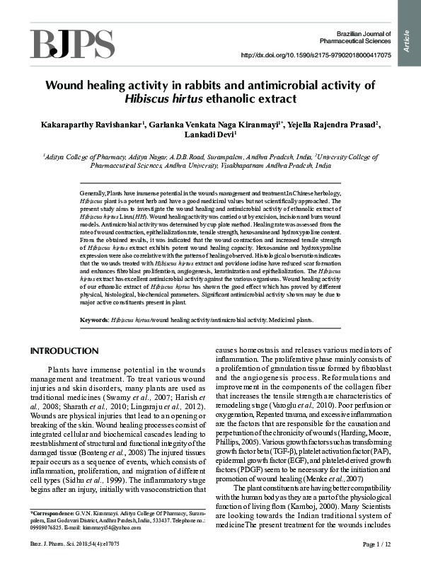 (PDF) Wound healing activity in rabbits and antimicrobial activity of ...