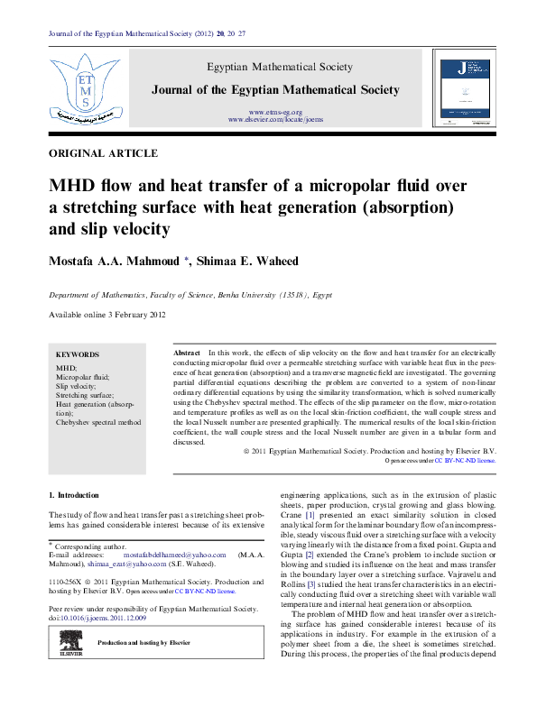 (PDF) MHD flow and heat transfer of a micropolar fluid over a ...