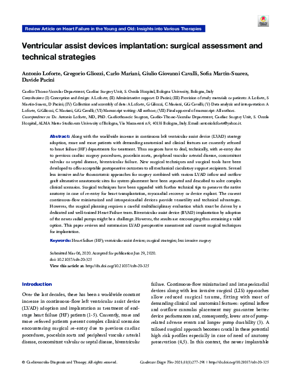 (PDF) Ventricular assist devices implantation: surgical assessment and ...