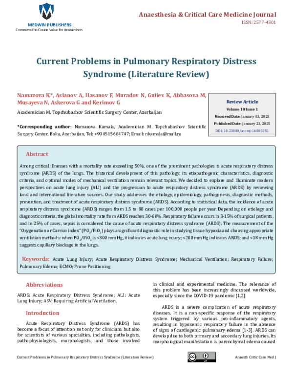 (PDF) Current Problems in Pulmonary Respiratory Distress Syndrome ...