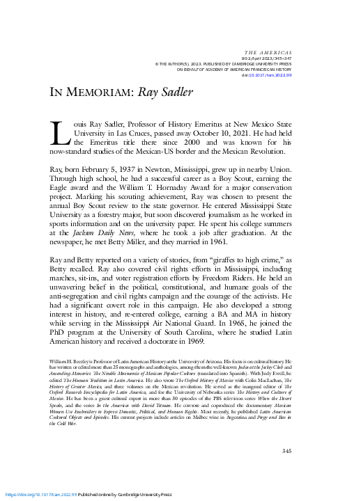 (PDF) I n M emoriam : Ray Sadler