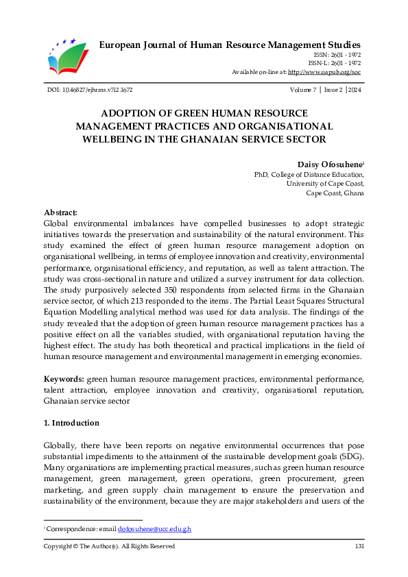(PDF) Adoption of Green Human Resource Management Practices and ...