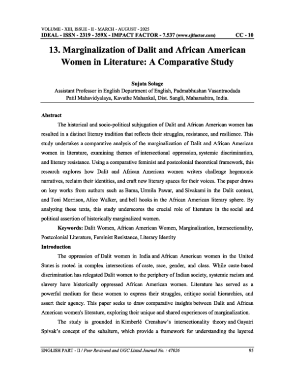 (PDF) Marginalization of Dalit and African American Women in Literature ...