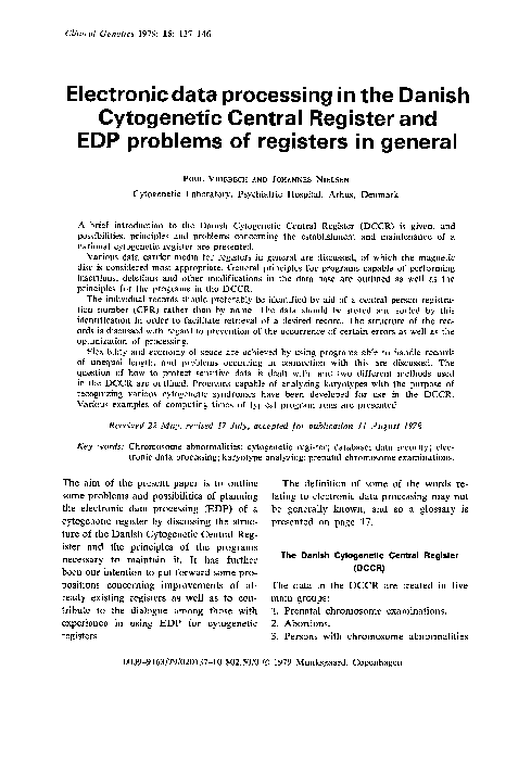 (PDF) Electronic data processing in the Danish Cytogenetic Central ...