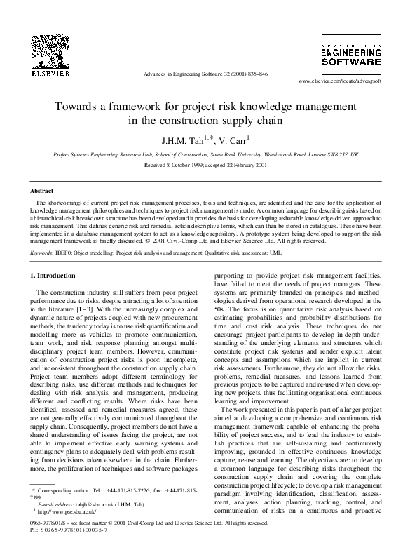 (PDF) Towards a framework for project risk knowledge management in the ...