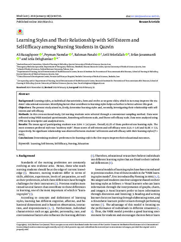 (PDF) Learning Styles and Their Relationship with Self-Esteem and Self ...