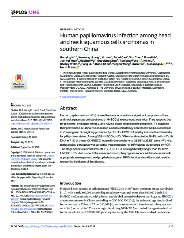 (PDF) Human papillomavirus infection among head and neck squamous cell ...