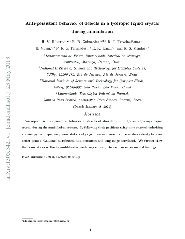 (PDF) Antipersistent behavior of defects in a lyotropic liquid crystal ...