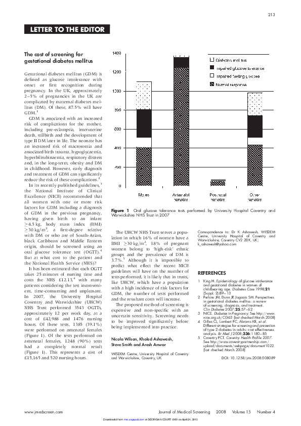 (PDF) The cost of screening for gestational diabetes mellitus