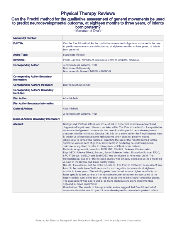 (PDF) Can the Prechtl method for the qualitative assessment of general ...