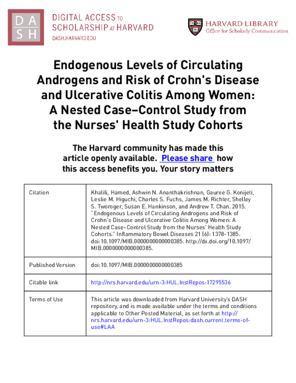 (PDF) Endogenous Levels of Circulating Androgens and Risk of Crohnʼs ...