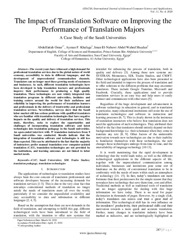 (PDF) The Impact of Translation Software on Improving the Performance ...
