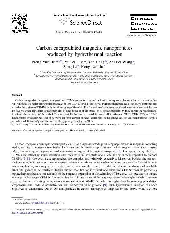 (PDF) Carbon encapsulated magnetic nanoparticles produced by ...
