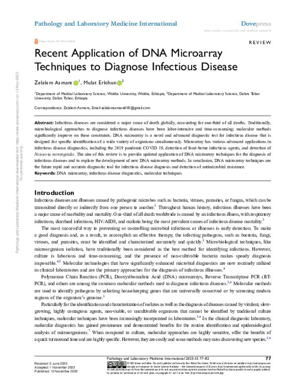(PDF) Recent Application of DNA Microarray Techniques to Diagnose ...