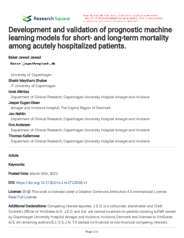 (PDF) Development and validation of prognostic machine learning models ...