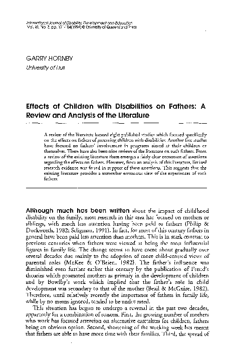 (PDF) Effects of Children with Disabilities on Fathers: A Review and ...