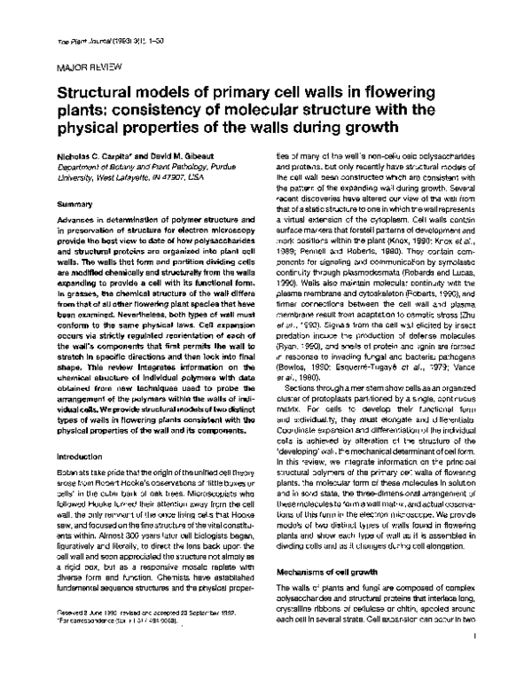 (PDF) Structural models of primary cell walls in flowering plants ...
