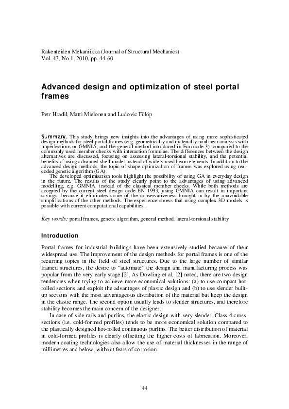 (PDF) Advanced design and optimization of steel portal frames