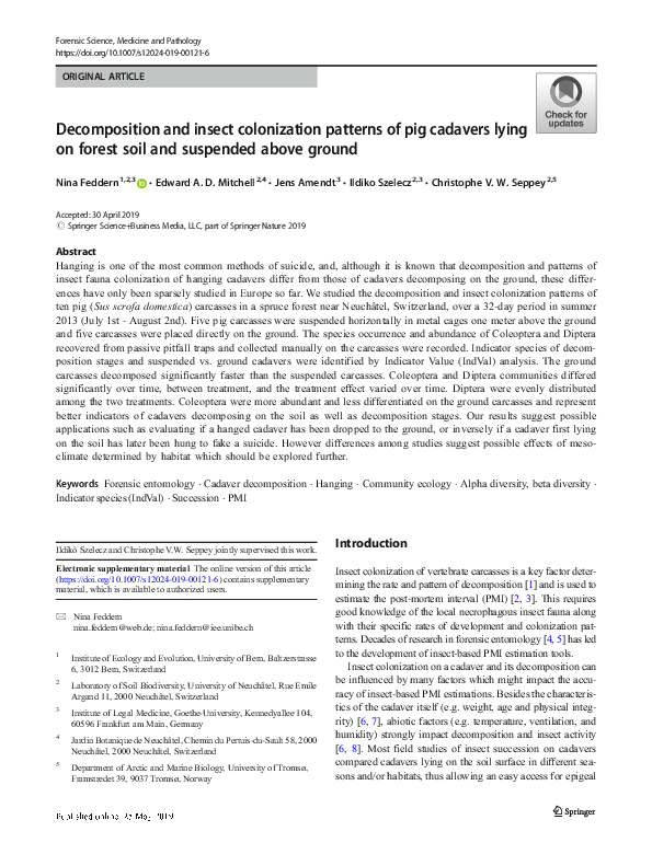 (PDF) Decomposition and insect colonization patterns of pig cadavers ...