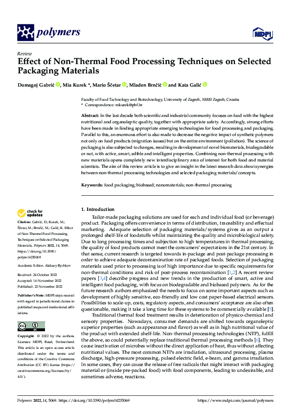 (PDF) Effect of Non-Thermal Food Processing Techniques on Selected ...